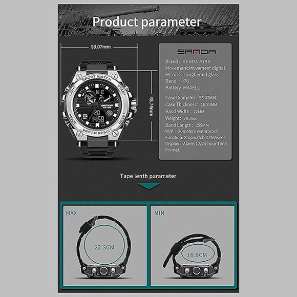 Men's Watches Sports Outdoor Waterproof Military Watch Date Multi 26_Silver - Picture 6 of 6